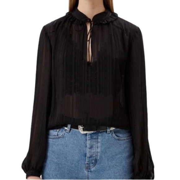 NWT The Kooples Modern Regular Stripes Blouse in Black - Size 2 - US M - EU 38 - Picture 1 of 9